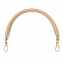 Beige bag strap with metal hooks on a white background