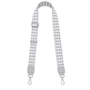 Houndstooth patterned strap with silver hardware on a white background