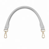 Gray strap with gold hooks on a white background