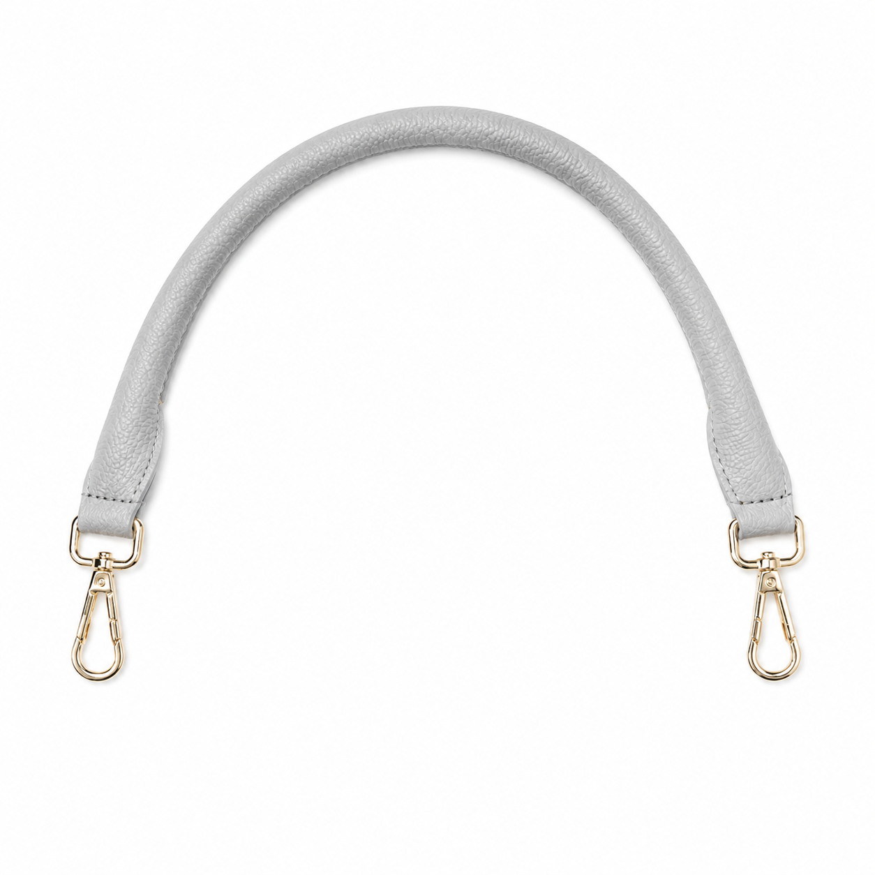 Gray strap with gold hooks on a white background